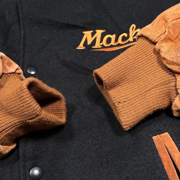 Vintage 90s Mack Truck Embroidered Bulldog Dog Wool Suede Leather Jacket Mens XL - Picture 5 of 11
